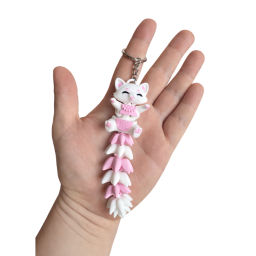 Брелок з рухливим хвостиком Кіт рожево-білий 12 см pink cat фото